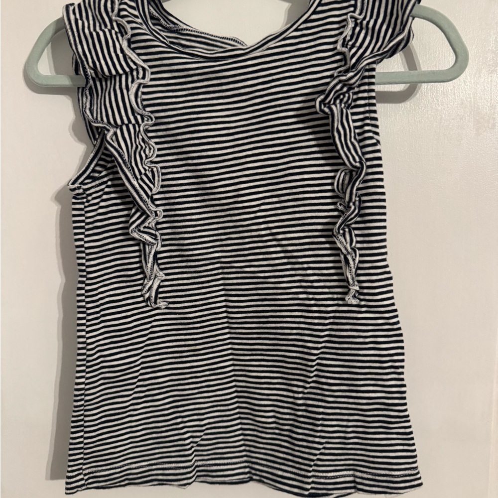 Striped Ruffle Sleeve Top - Black and White